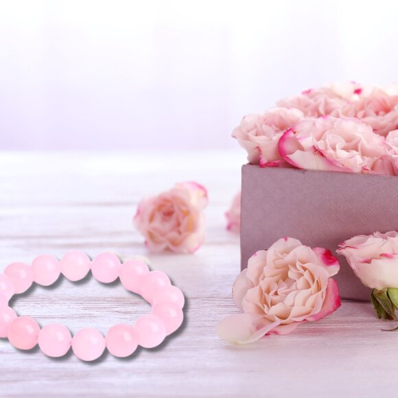 Natural Stone Healing Pure Rose Quartz Pink Crystal Round Beads Stretch Bracelet - Picture 8 of 15